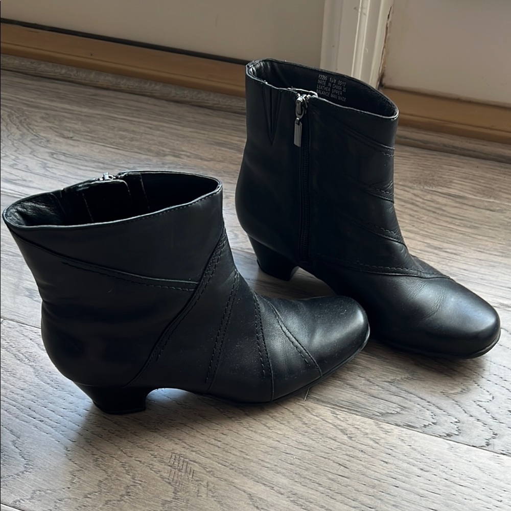 Clark’s Artisan Classic Black Leather Ankle Boots with Kitten Heel
